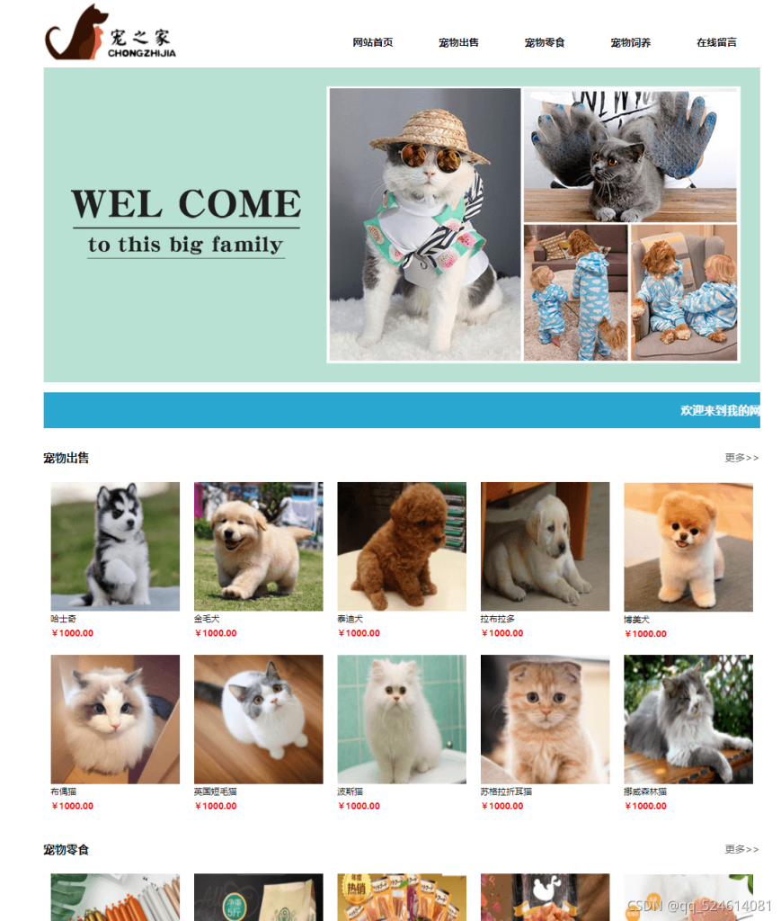 HTML5期末大作业：宠物之家网站设计——代码质量好宠之家(5页) HTML+CSS+JavaScript web期末作业设计网页